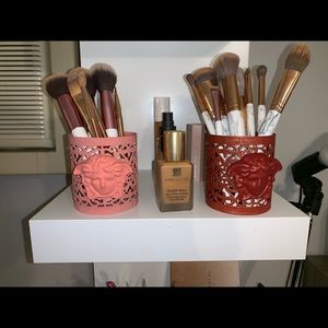 Pink Versace makeup brush holder